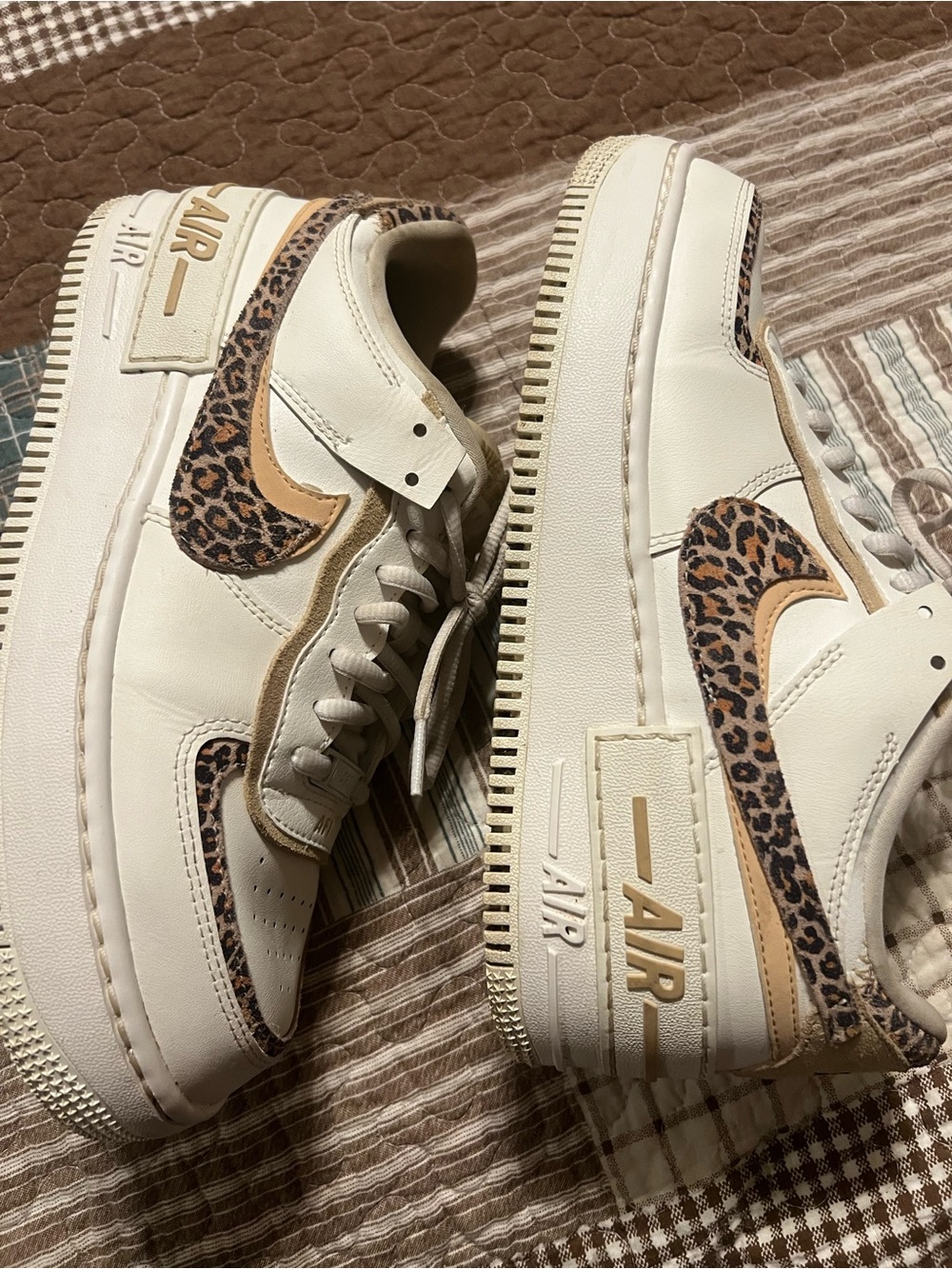 Nike Women’s AF1 Sneakers in White, Tan and Leopard Print - Picture 2 of 6